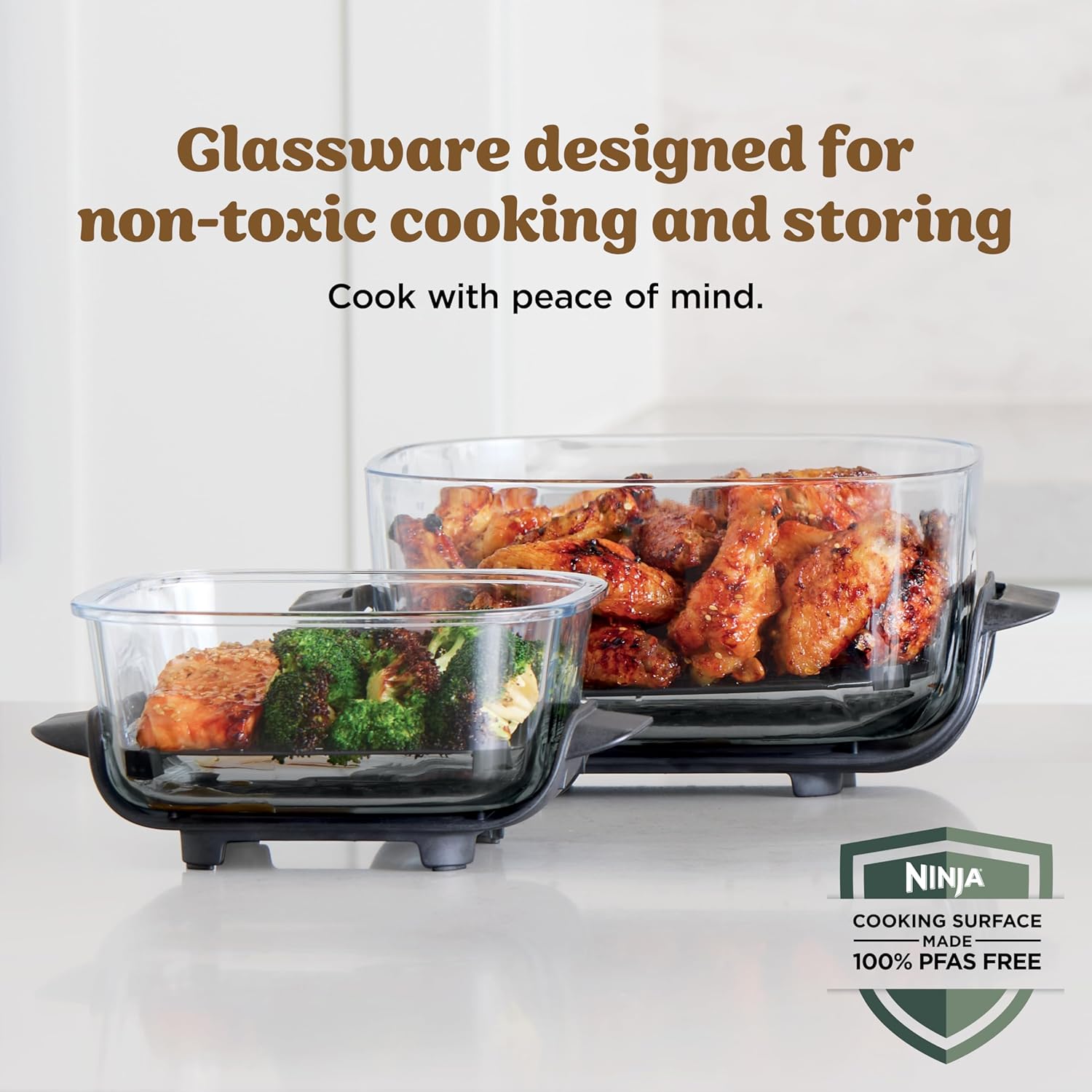 Ninja Crispi 4-in-1 Glass Air Fryer | 450°F | Non-Toxic | 4QT  6-Cup Glass Containers w/Lids | Microwave, Freezer, Dishwasher Safe | Max Crisp, Air Fry, Bake, Recrisp | Ginger Snap | FN101GD