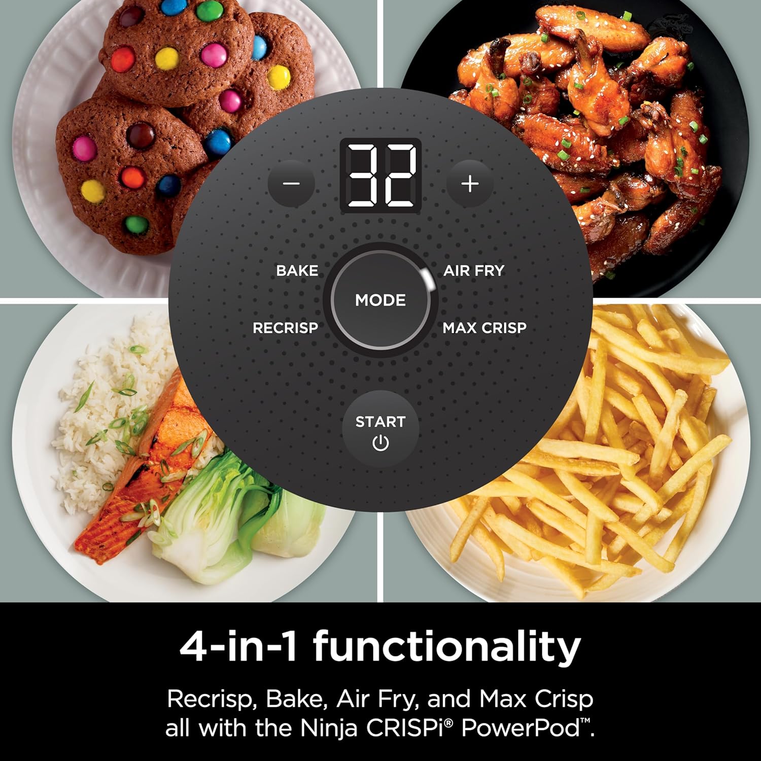 Ninja Crispi 4-in-1 Glass Air Fryer | 450°F | Non-Toxic | 4QT  6-Cup Glass Containers w/Lids | Microwave, Freezer, Dishwasher Safe | Max Crisp, Air Fry, Bake, Recrisp | Green | FN101SG