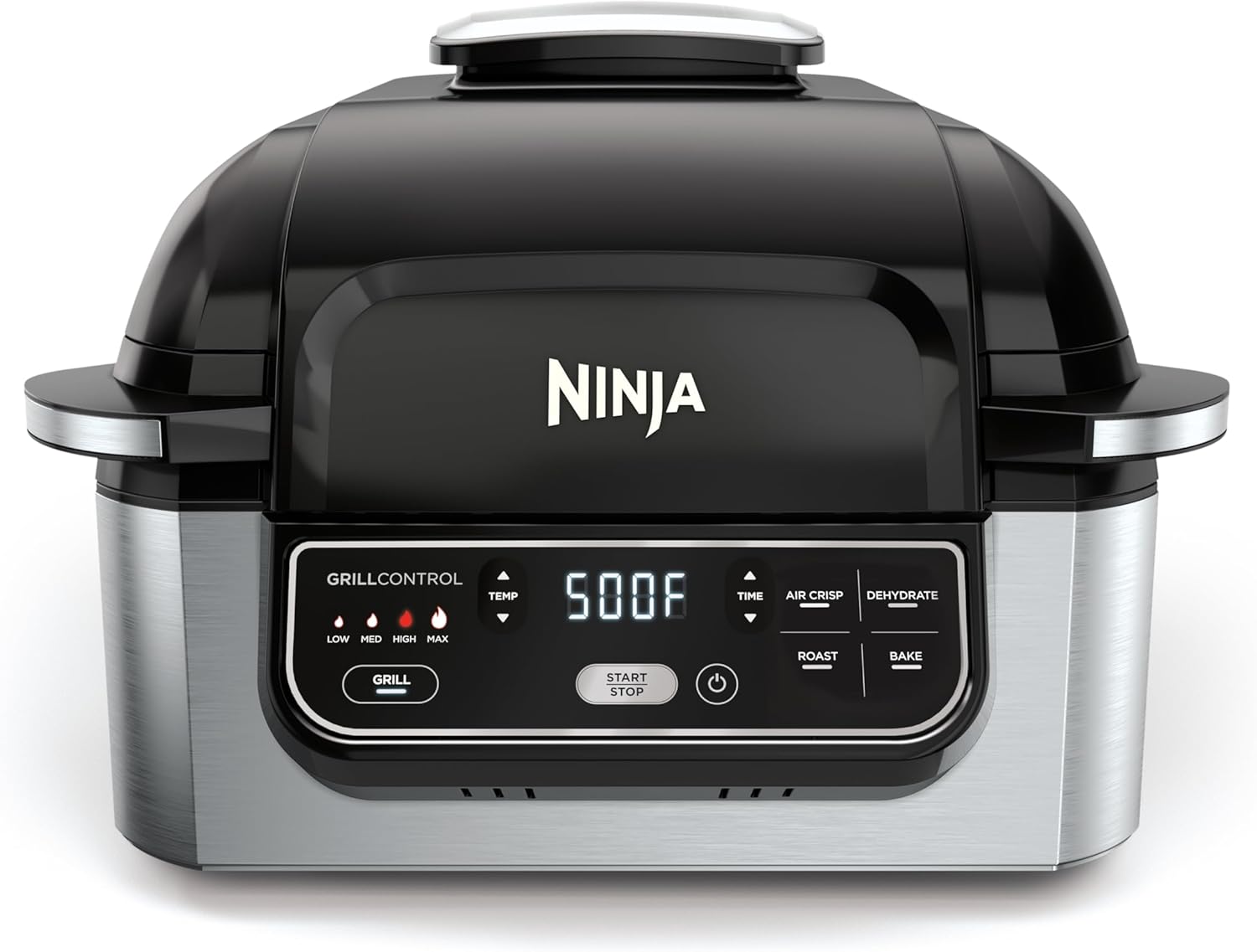 Ninja | Indoor Grill | Foodi | 5-in-1 (Grill, Air Fry, Roast, Bake, and Dehydrate | Fits up to 3lb Roast | Smoke Control System and Dishwasher Safe Parts| Black/Grey | AG301