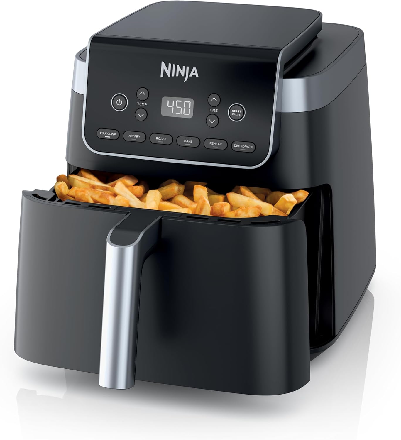 Ninja | XL Single Basket Air Fryer | 5.5 QT Capacity fits 3lbs of Wings | 5-in-1Air Fry, Roast, Bake,Reheat  Dehydrate |Dishwasher Safe Parts  Recipe Guide | Grey |AF150AMZ