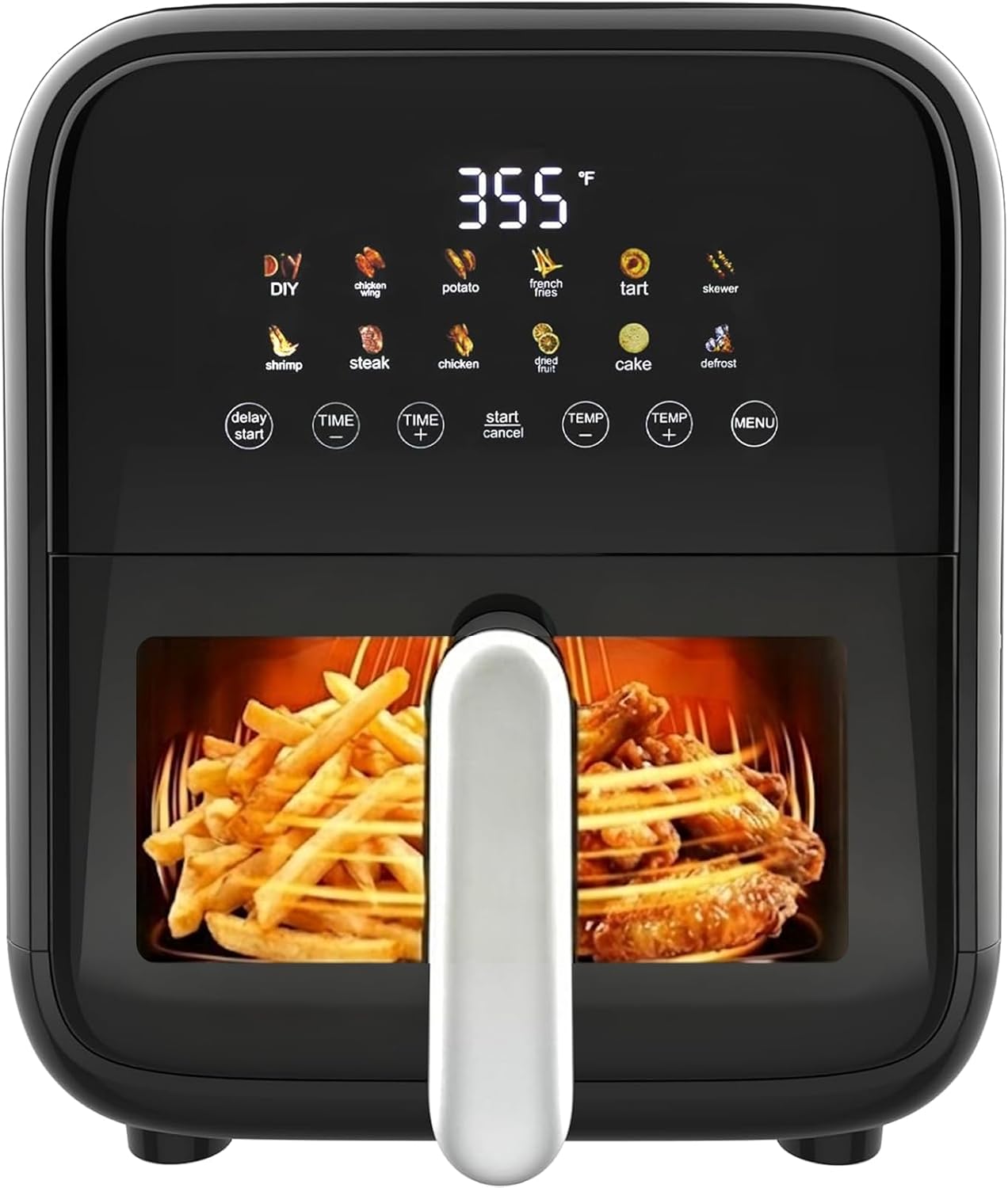 Simple Deluxe 12-in-1 Air Fryer 6.34 Qt, Digital Preset Airfryer with Visible Window, Nonstick and Dishwasher-Safe Basket, Air Fry, Roast, Bake, Dehydrate, Fries, 1700W, Gary