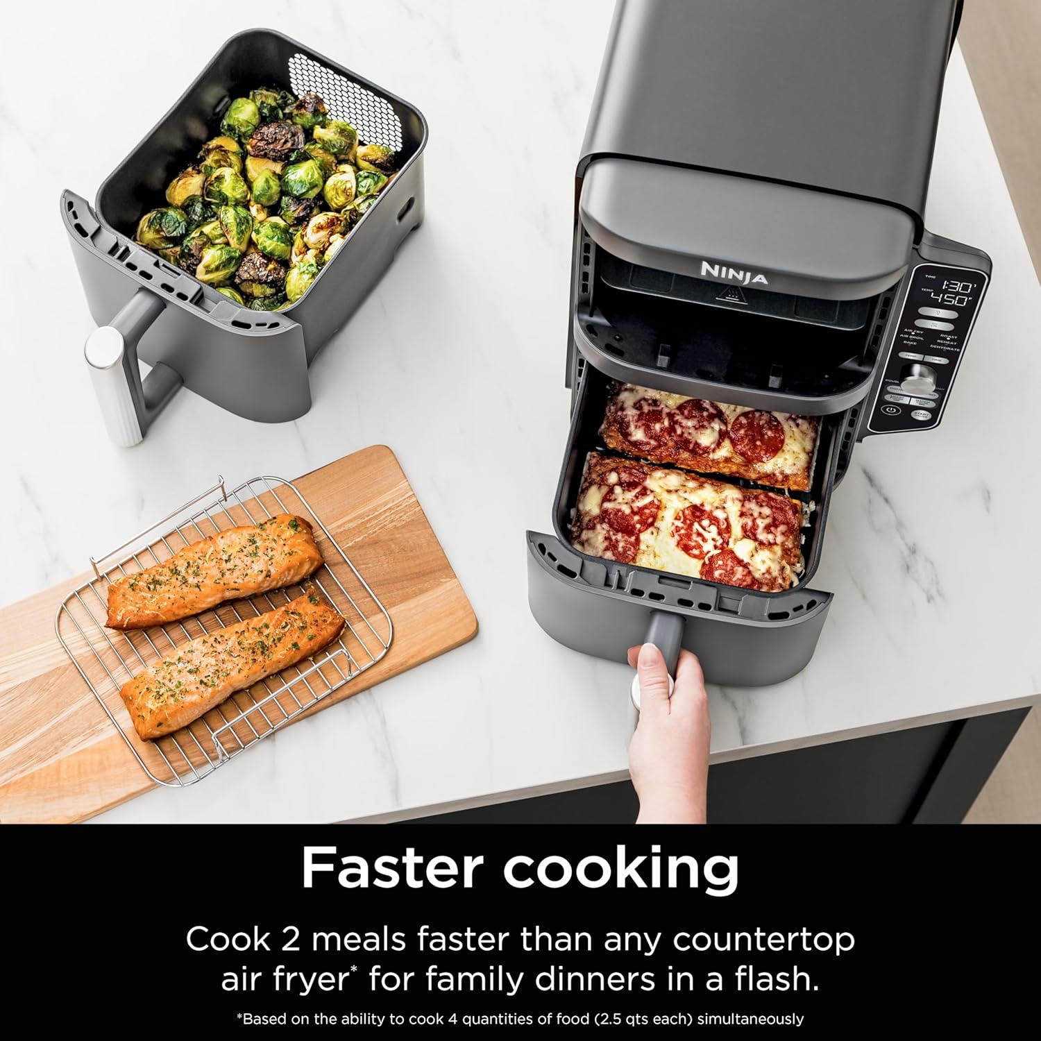 Ninja Air Fryer, 10QT DoubleStack XL 2-Basket, Compact Design, Cooks 5lb Whole Chicken, Feeds Up to 8 People, 6-in-1 Air Fryer, Roast, Bake  More, Easy to Clean, Dishwasher Safe Parts, Grey, SL401