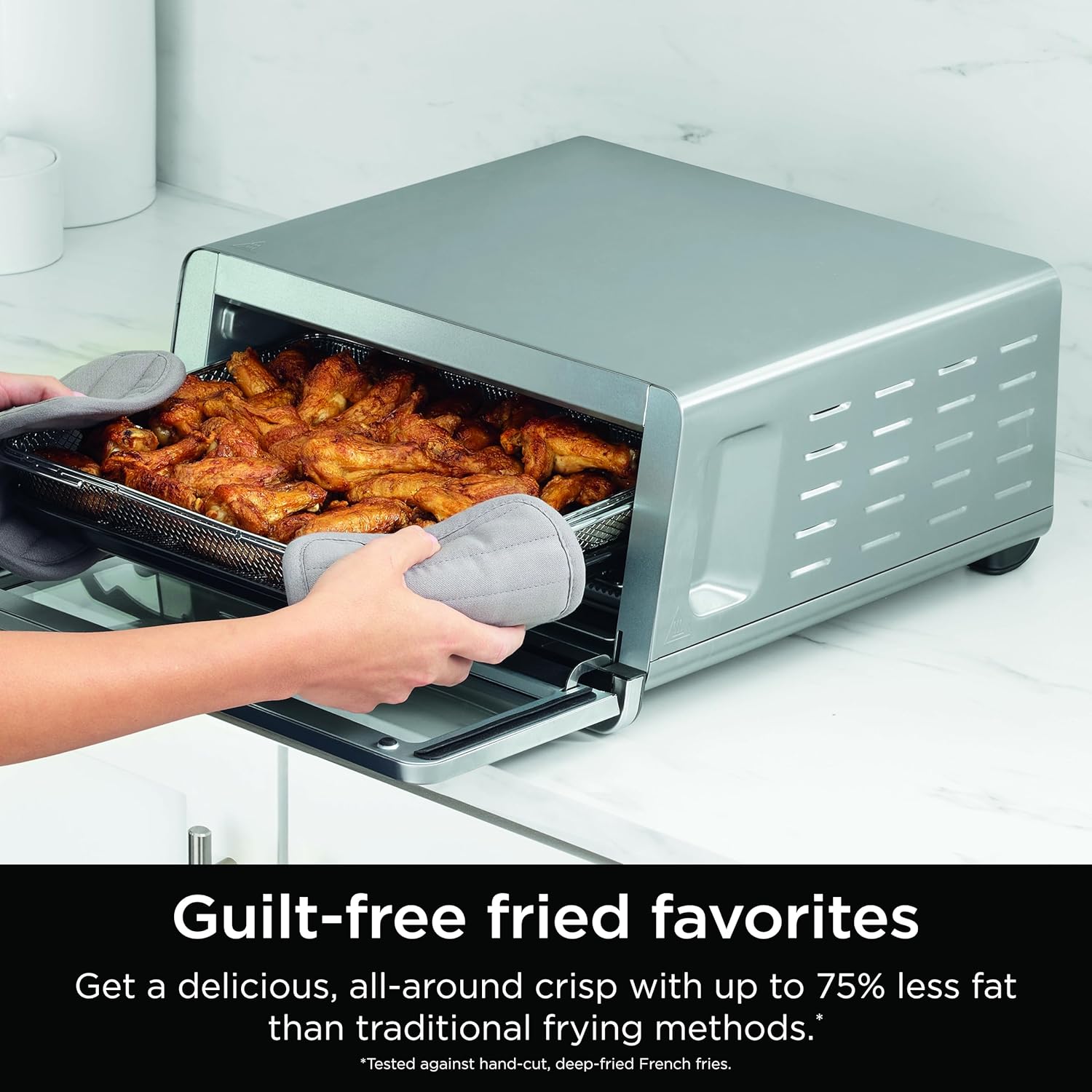 Ninja Air Fryer Toaster Oven Combo | 8-in-1 Functionality | Flip Up  Away for Storage Space | Air Fry Basket, Sheet Pan, Wire Rack  Removable Crumb Tray |1800 Watt | Stainless Steel | SP151